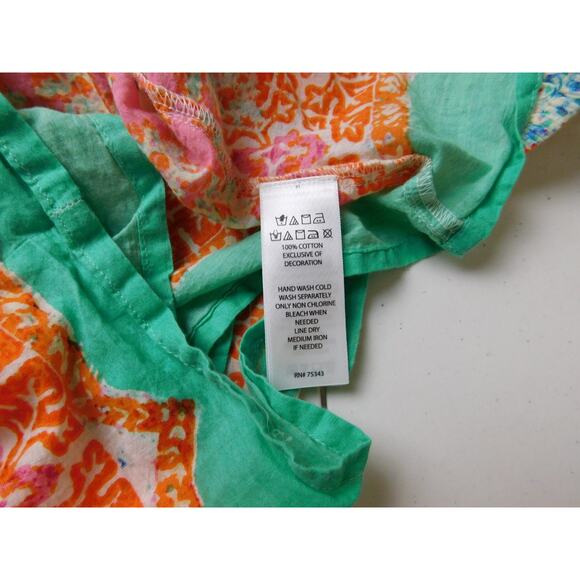 Sigrid Olsen Shirt XL Long Sleeve White Orange Paisley Round Neck Babydoll Boho - Picture 7 of 8